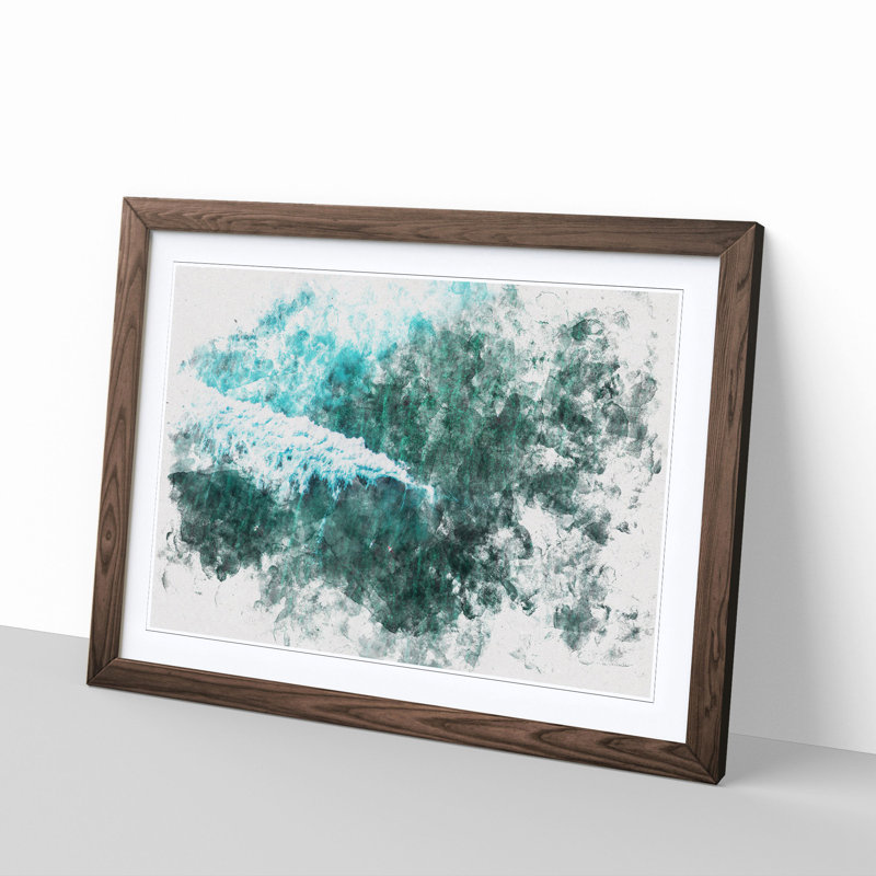 Surfers in the Ocean Watercolour - Picture Frame Graphic Art Print, Walnut Framed, 36cm H x 48cm W x 2cm D