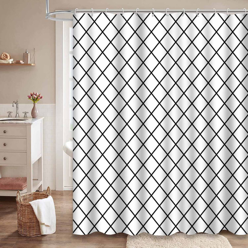 Rideau de douche sans couture à carreaux diagonaux avec 12 crochets, L 72 po x l 84 po