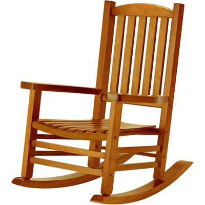 Wooden Oversized Porch Rocker Chair With High Back And Armrests, All-Weather Slatted Outdoor Rocking Chair, Natural
