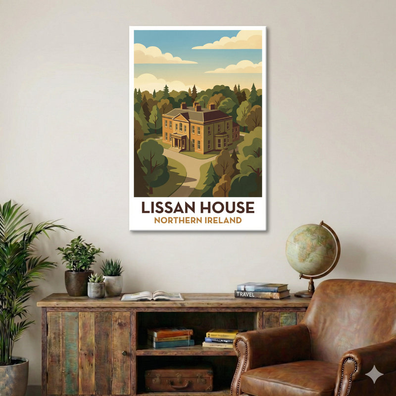 Lissan House, Northern Ireland - Romantic Country House Travel Poster. Giclee Print On Wrapped Canvas. Wall Art, Home Decor - Castles & Palaces, Northern Ireland - Wrapped Canvas Print
