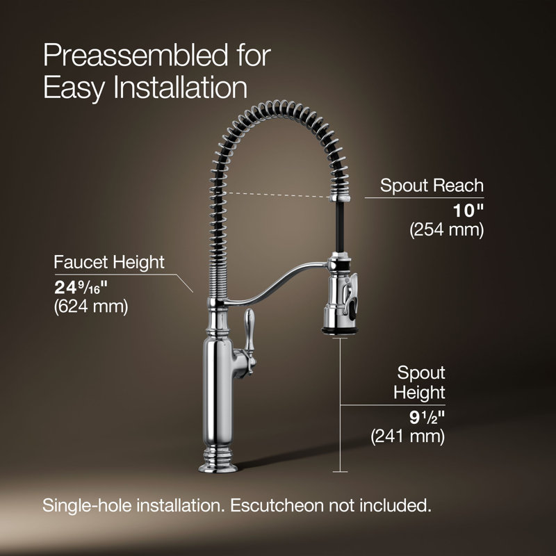 Tournant Single Handle Pull Down Kitchen Faucet, Polished Chrome