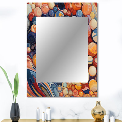 Mystical Marbles I - miroir mural formes abstraites, miroir décoratif orange, impression d'art en métal