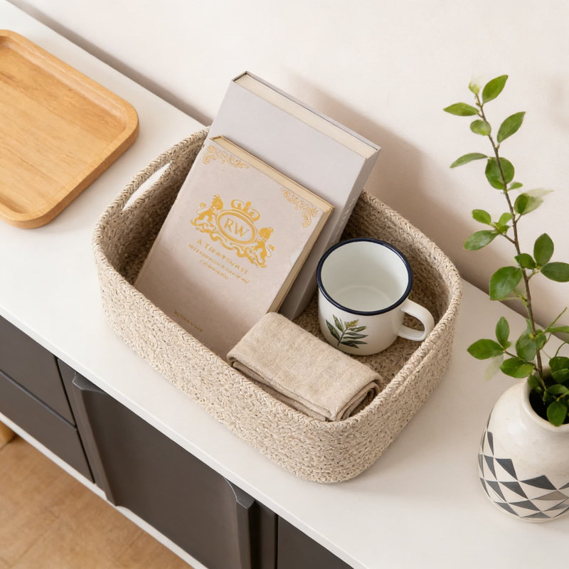 6 Pack Woven Storage Baskets For Shelves And Organizing, Decorative Cotton Bins For Home, Office, Closet, And Cabinet Organization