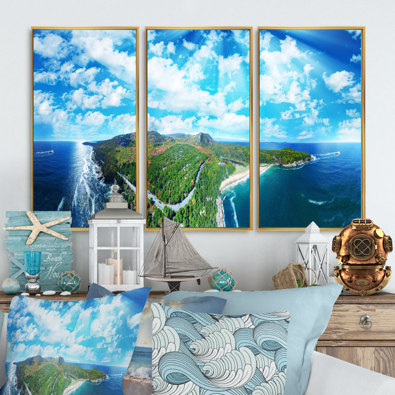 «Panoramic Acadia National Park - Landscape», ensemble de 3 toiles encadrées, L 48 po x H 32 po, Or
