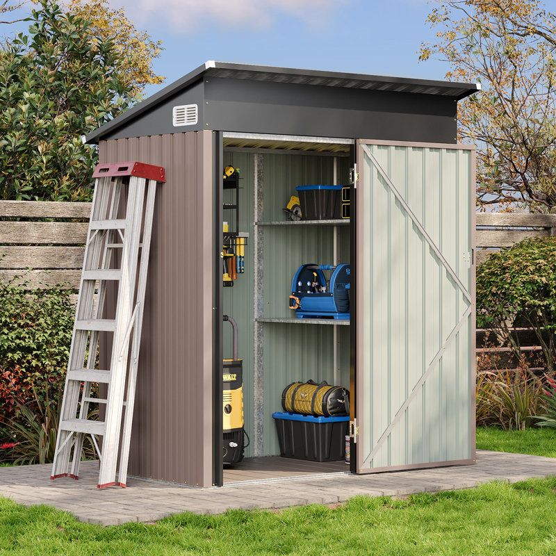 5.1 ft. W x 2.8 ft. D Metal Lean-To Storage Shed with  Shelves&Lockable Door