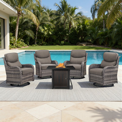 4 - Person  Outdoor Wicker Fire Pit Seating Set With Swivel Glider Chairs