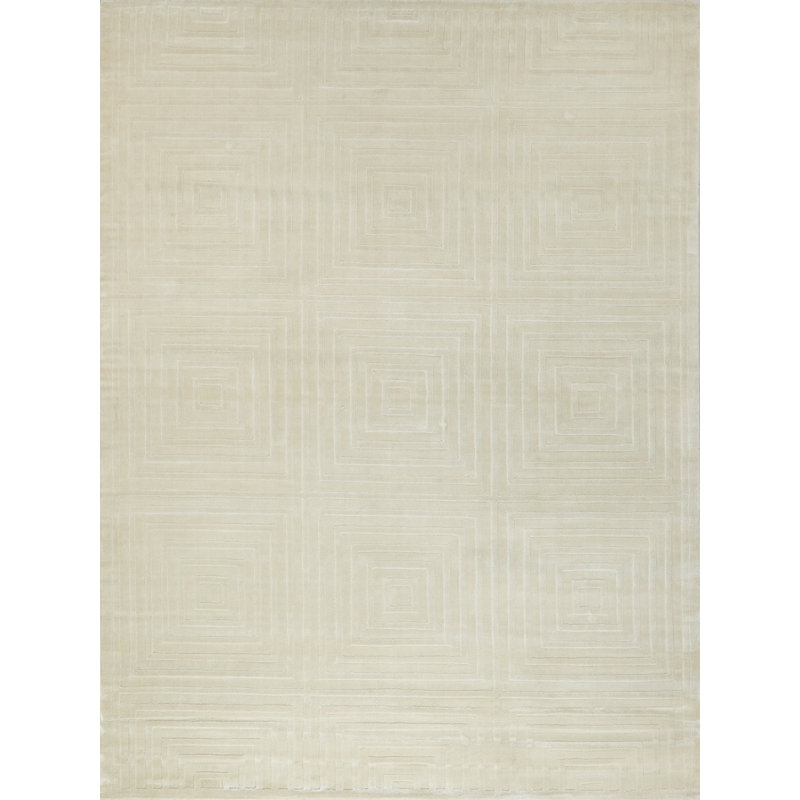 Tovello Modern Handmade Silky Nylon Beige Area Rug, Rectangle 4' x 5'