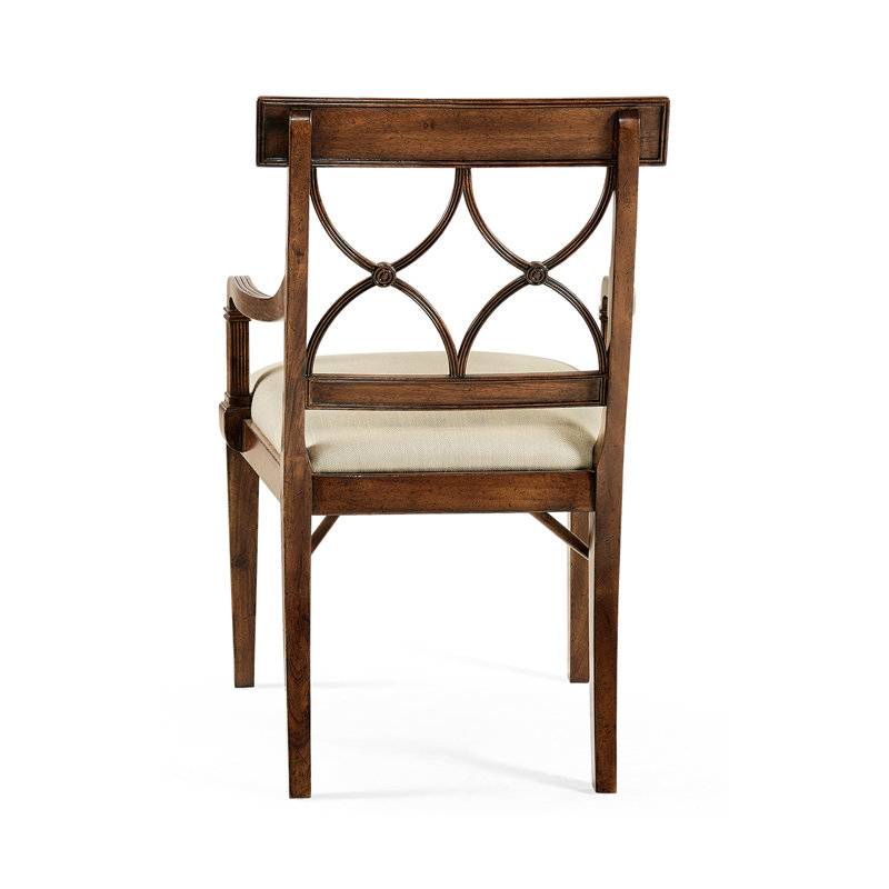 Upholstered Arm Chair, Tan, Medium Antique Mahogany