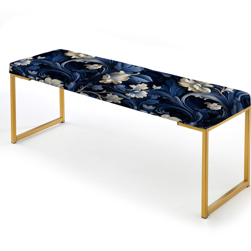 Motif victorien majestueux à volutes de cobalt - banc rembourré floral doré