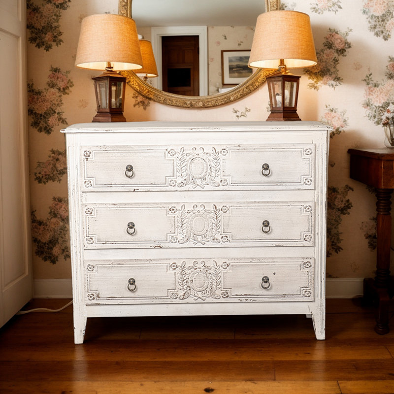 Retro Carved Cabinet, Bedside Table With 3 Drawers For Home Use 45.67*14.96*38.58 Inches