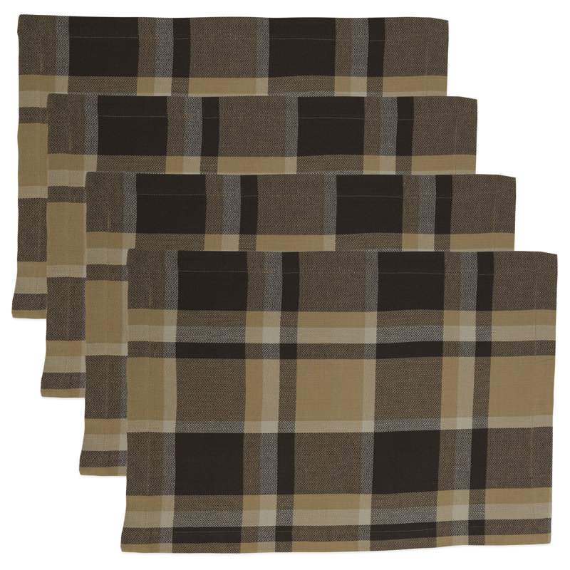 Marron Brown and Beige Cotton Plaid Rectangle Placemats Set