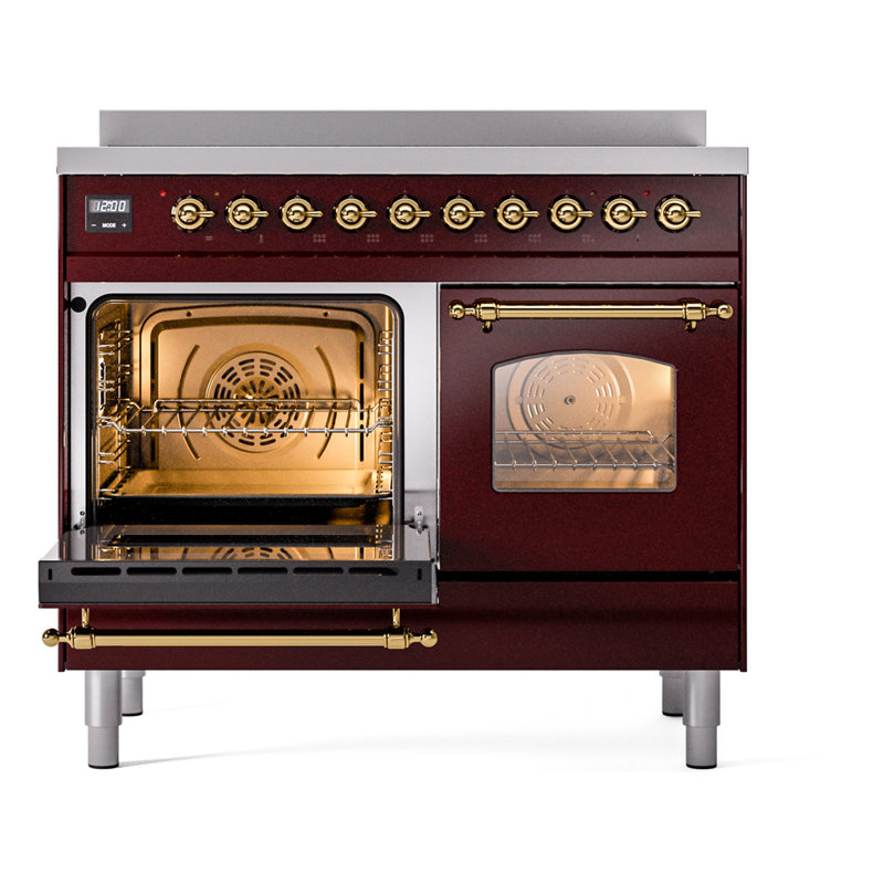 ILVE Nostalgie II Series 40 inch Induction Range with 6 Induction Elements (Glass Door), Burgundy/Brass