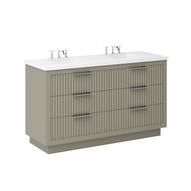 Lecrieú Double Drawer Bath Vanity, French Olive, 60", Polished Chrome