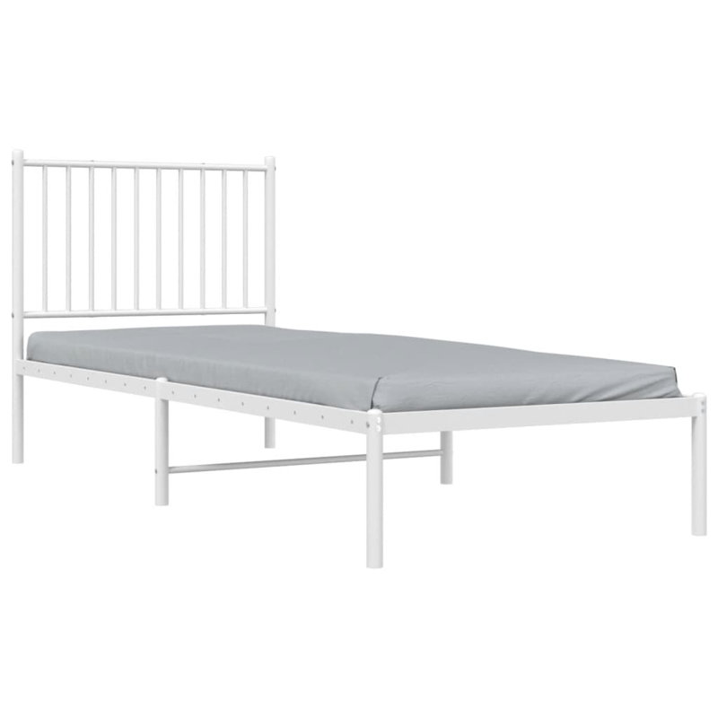 Metal Bed Frame with Headboard White, 80 x 200cm