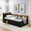 Lit de jour simple à hauteur ajustable en velours avec tête de lit à rangement et chargement sans fil, lit de jour multifonctionnel avec lit gigogne et lumières DEL, noir-554481363