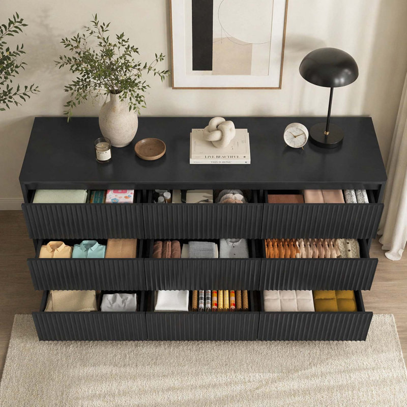 Meuble télé 9 tiroirs Mid-Century, Black
