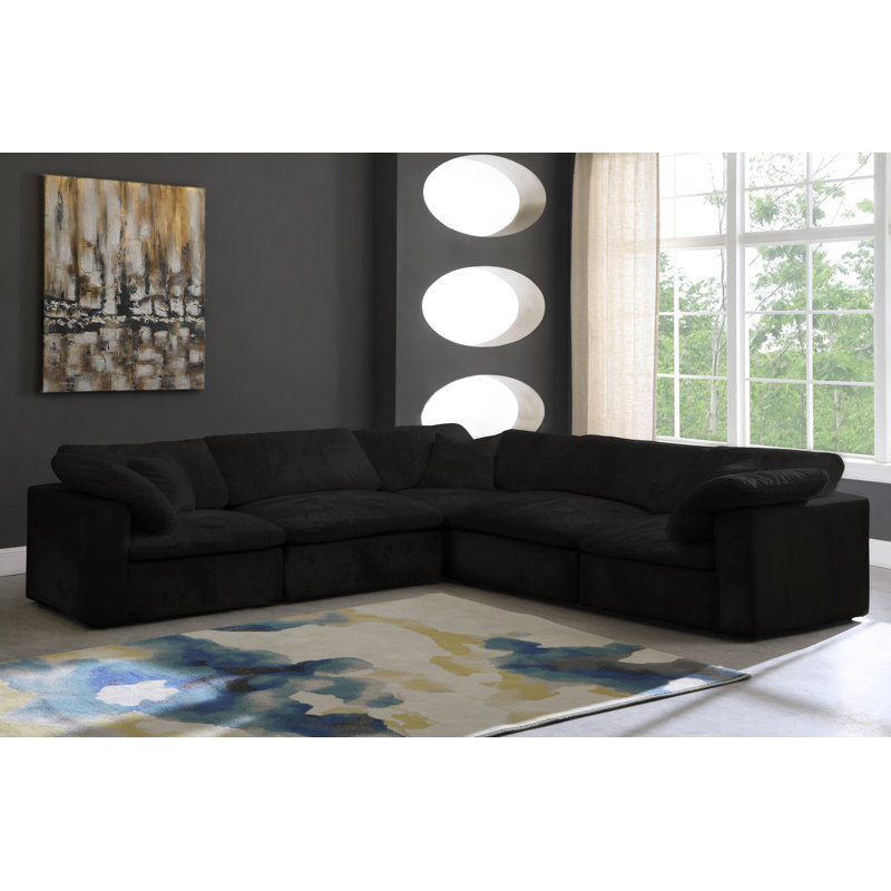 Canapé modulaire en velours réversible Cozy, Velours noir