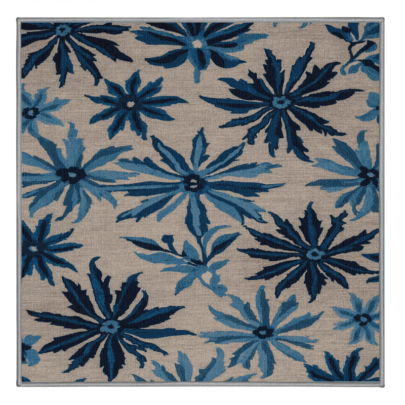 Tapis gris botanique lavable à la machine, Carré 3 pi