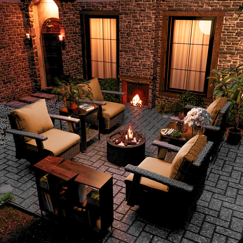 Camellon 4 - Person Wicker Patio Dining Set with Square Table , Cushions Included, Tan