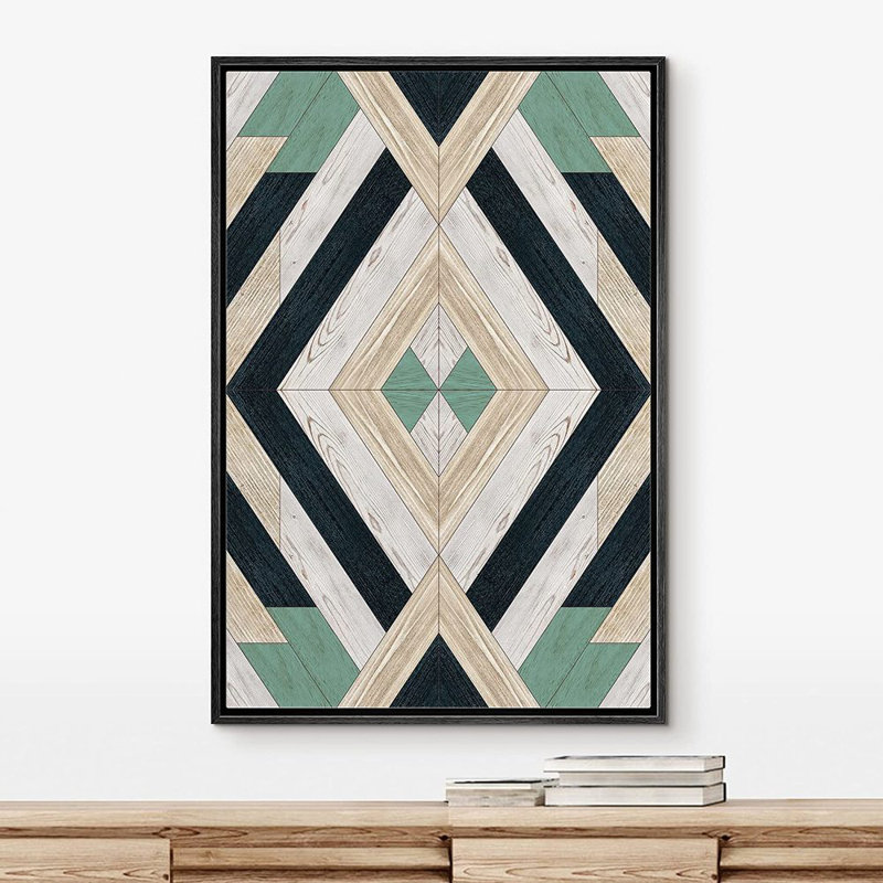 Vert, blanc et insigne de diamant noir - reproduction sur toile, Noir, L 16 po x H 24 po