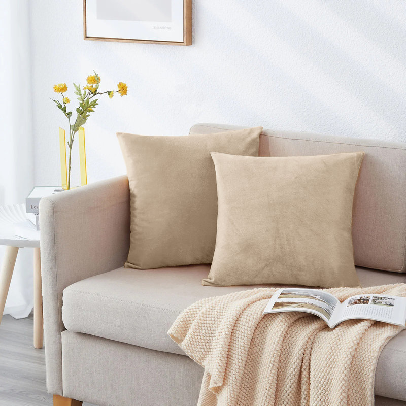 Perignan Square Scatter Crushed Velvet Cushion Cover, Beige
