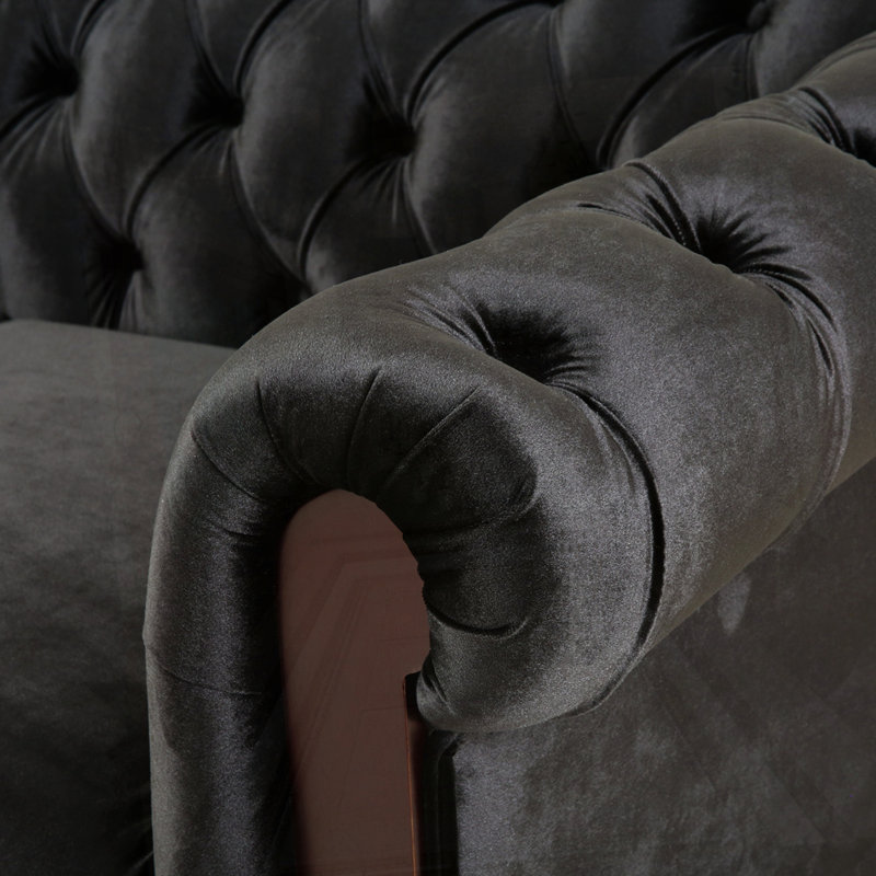 Canapé en velours Chesterfield 59,44 po, Noir