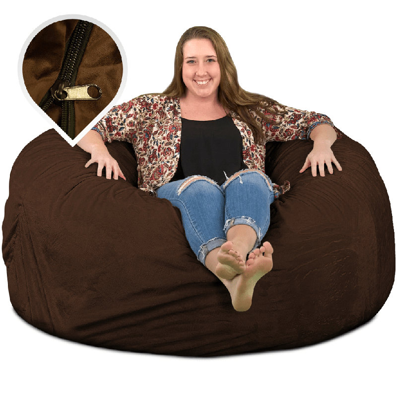  | Housse de remplacement pour fauteuil à billes de 5 pi seulement | Lavable amovible | Housse seulement, Brown Suede