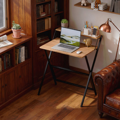 Folding Computer Desk With Monitor Shelf For Small Space, Home, Office