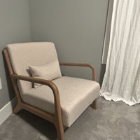 Hertford Upholstered Linen Blend Accent Chair with Wooden Legs and One Pillow Sand & Stable Fabric: Beige Linen Blend