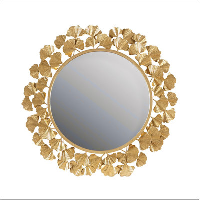 Gingko Leaf Round Wall Mirror 30.5"