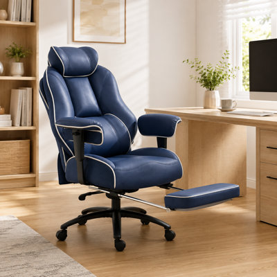 Big & Tall High-Back Ergonomic Executive Office Chair with Adjustable Lumbar Support, 135° Recline, Retractable Footrest, 360° Swivel and 400 lb Capacity
