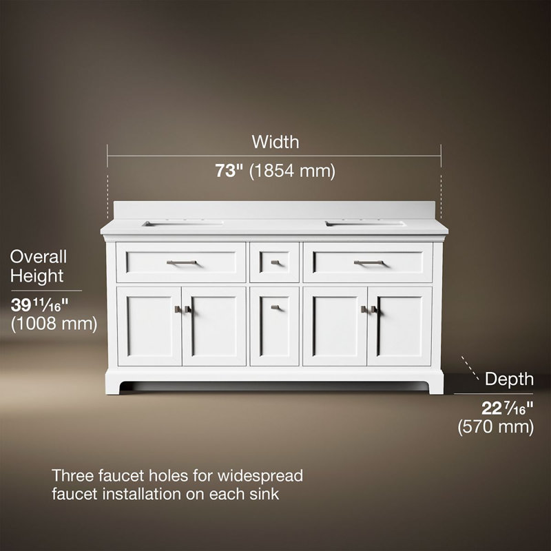 Charlemont 60 In. Bathroom Vanity Cabinet With Sinks And Quartz Top, Brushed Nickel, White