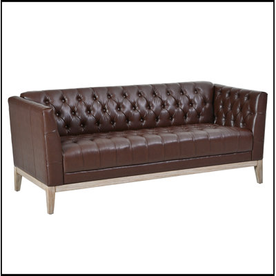 3 Seater Faux Leather Sofa with Button Tufted Design and Wood Legs