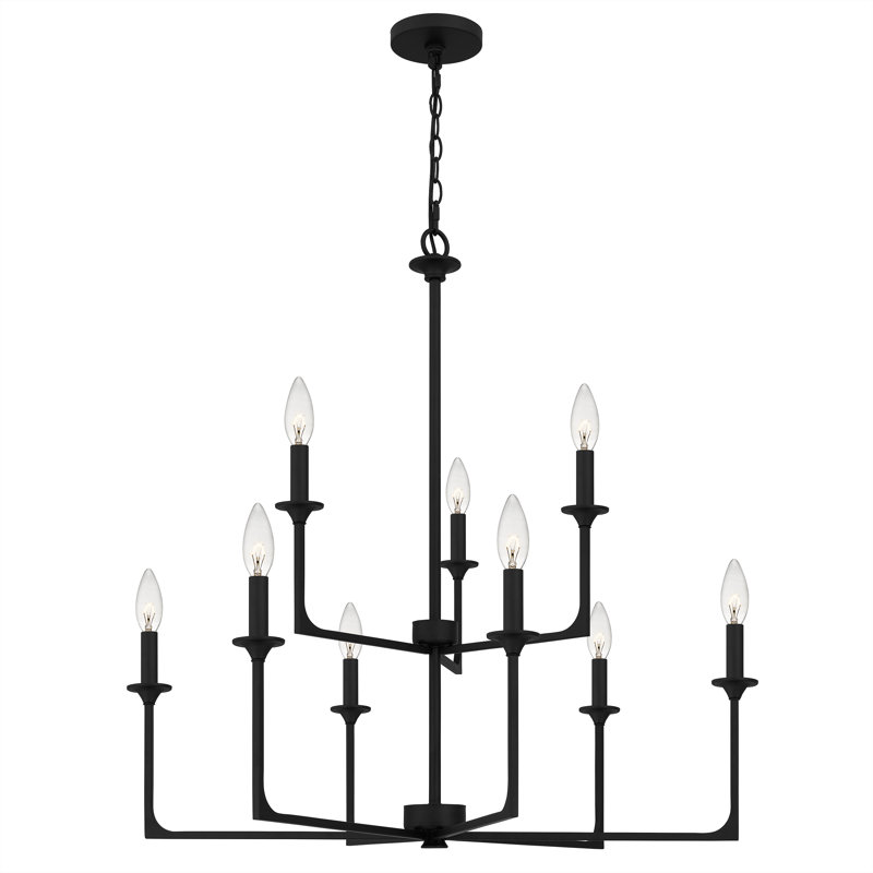 Chandelier à 9 niveaux de style bougie Nabile, Noir mat