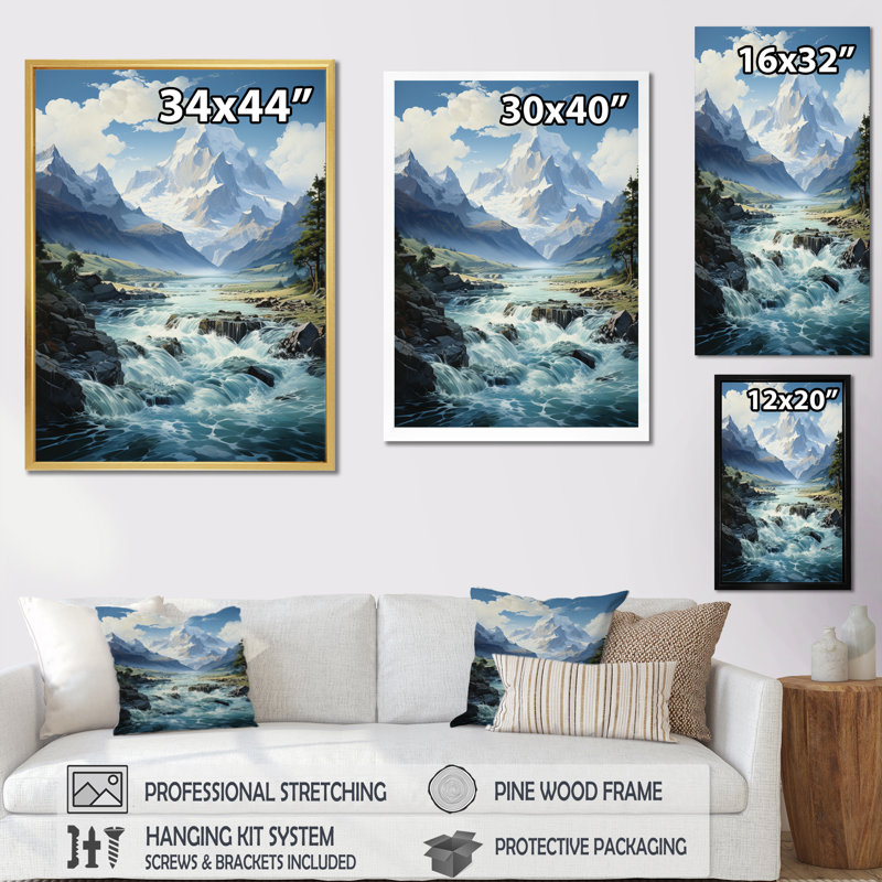 Glacier Glacial Symphony I - Reproduction d'art mural paysage et nature, Cadre photo doré, H 40 po x l 30 po x P 1,5 po