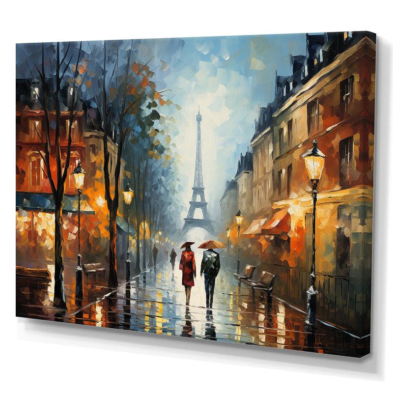 Couple romantique à Paris II - Art mural de la ville de Paris,  H 34 po x l 44 po x P 1,5 po, Toile tendue
