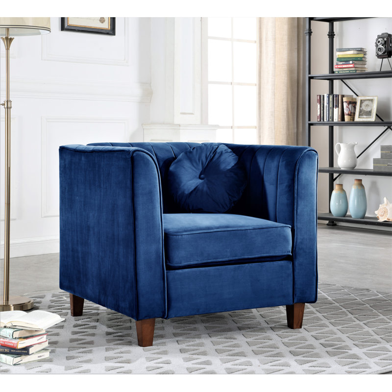 Berton Velvet Armchair, Dark Blue 