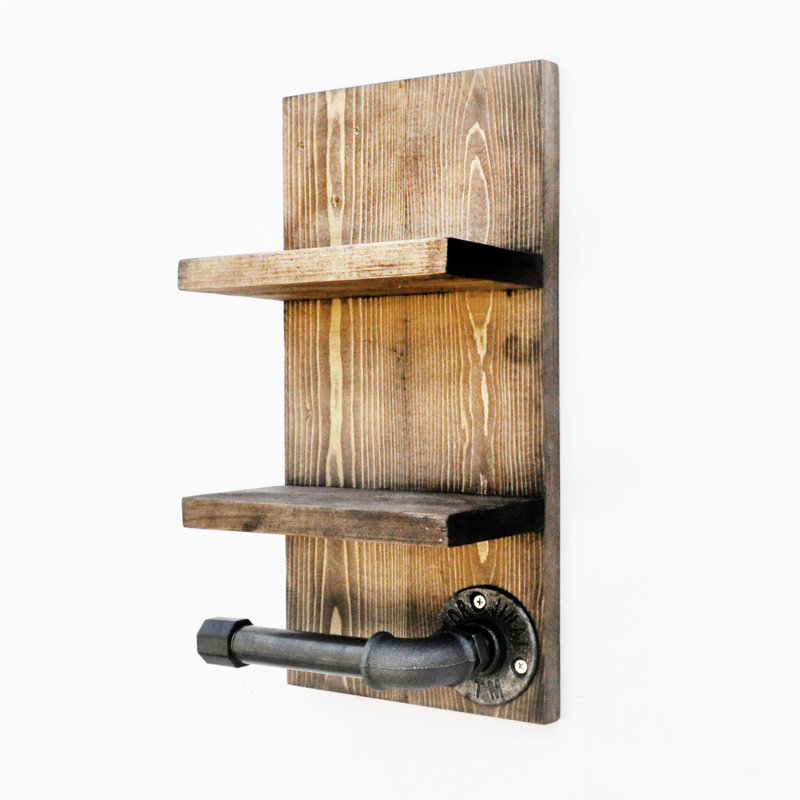 Tablette décorative en bois d'épinette 2 pièces avec barre à serviettes Laussat