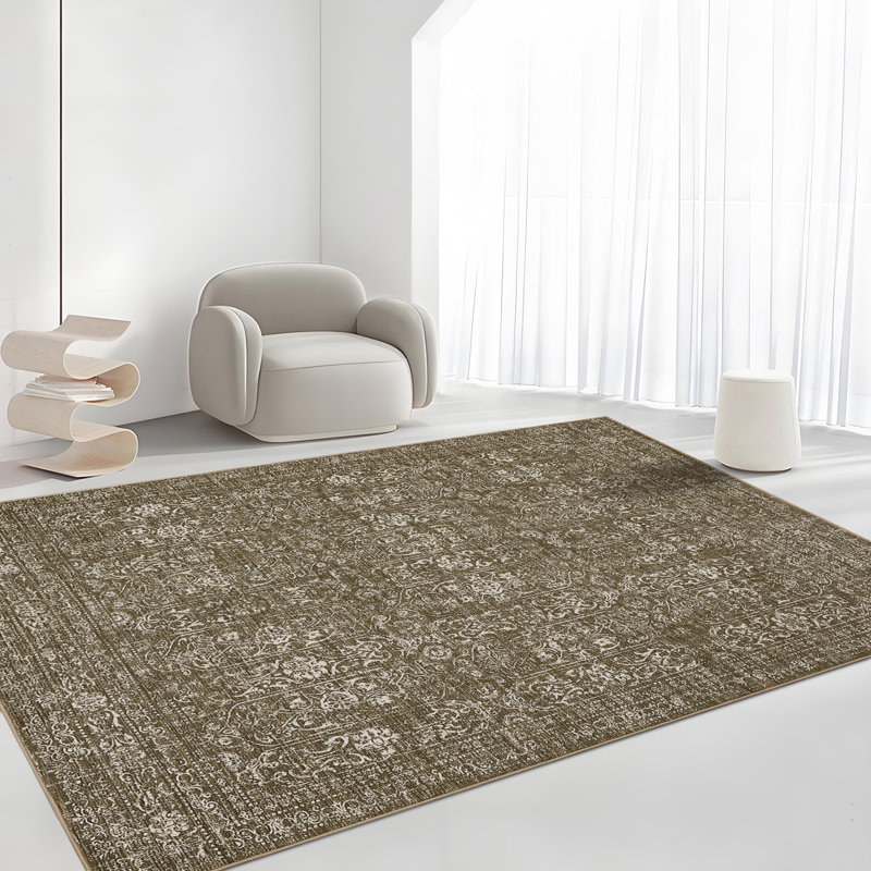 Vintage Machine Washable Area Rug Soft Non Slip Thin Floor Carpet, Low Pile Non Shedding Rug, Stain Resistant Printed Rug for Bedroom Living Room