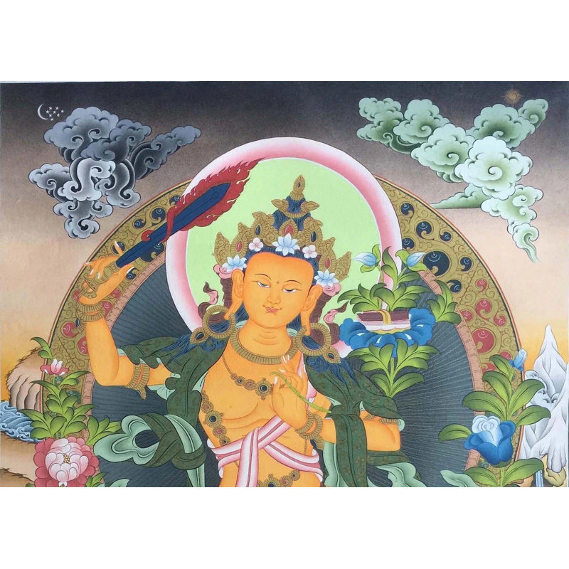 Manjushree avec la nature Thangka (Brocadeless Thangka)