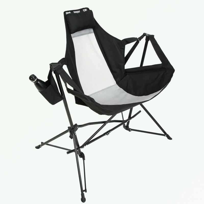 Chaise de jardin pliante avec porte-gobelet et dossier réglable, Noir, noir, noir, noir