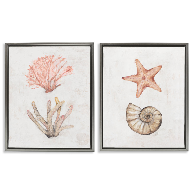  «Neutral Pastel Sea Life», ensemble de 2 toiles flottantes encadrées par Filippo Ioco, H 31 po x l 25 po
