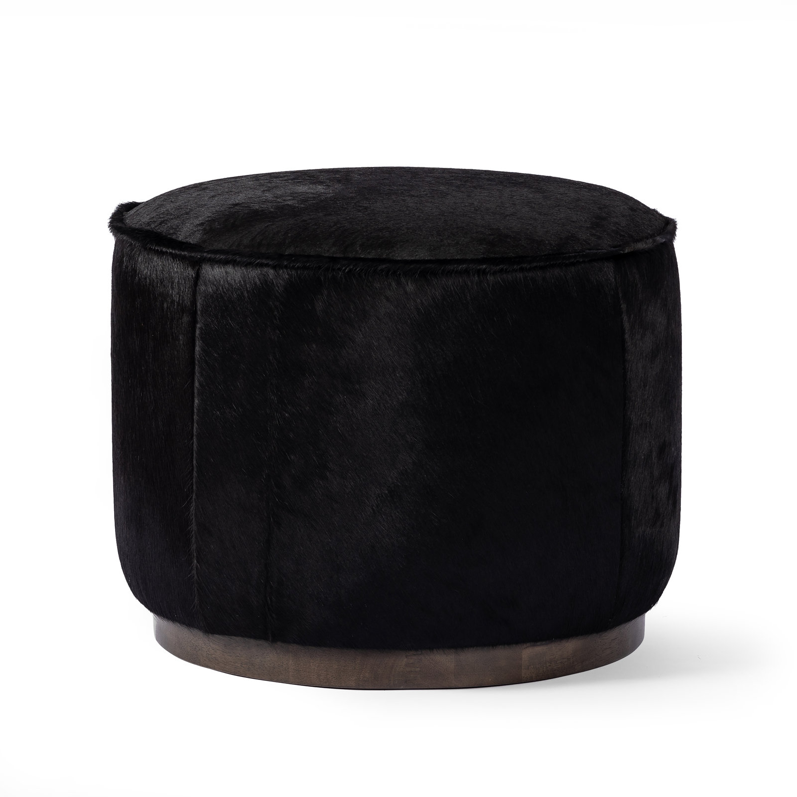 Acker 22" Cotton Upholstered Ottoman, Black Hair On Hide Genuine Leather