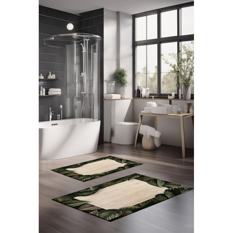 Eakly Luxury Bathmat Set (2 Pieces), 100% Polyester, 16.0 x 23.6 inches & 23.6 x 39.4 inches | Non-Slip Antibacterial Design, 0.3 in Pile Height | Machine Washable, Durable & Easy to Clean | Ideal for Bathroom Décor