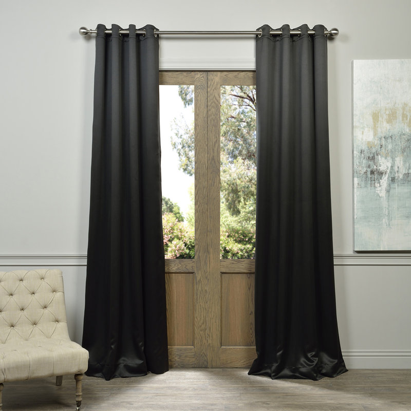 Room Darkening Grommet Single Curtain Panel, 50" W x 108" L, Jet Black