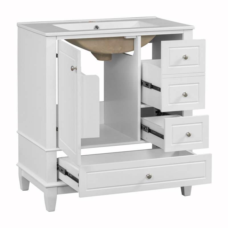Meuble-lavabo 30 po avec lavabo, Argent argent, Blanc