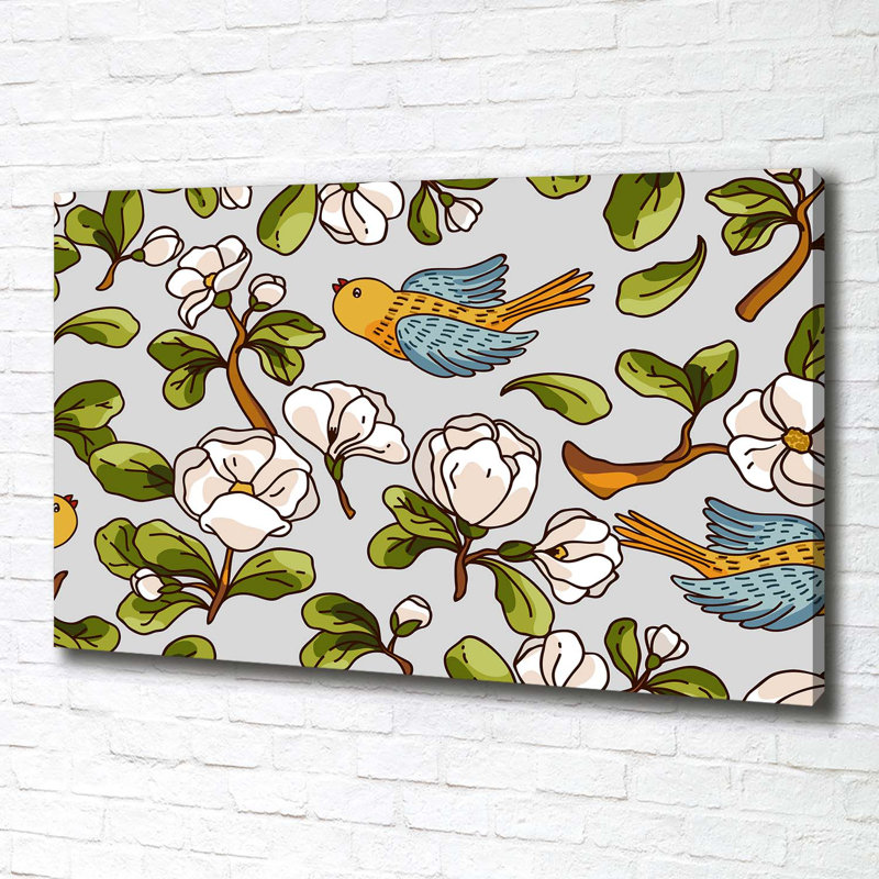 Flowers And Birds - Wrapped Canvas Print