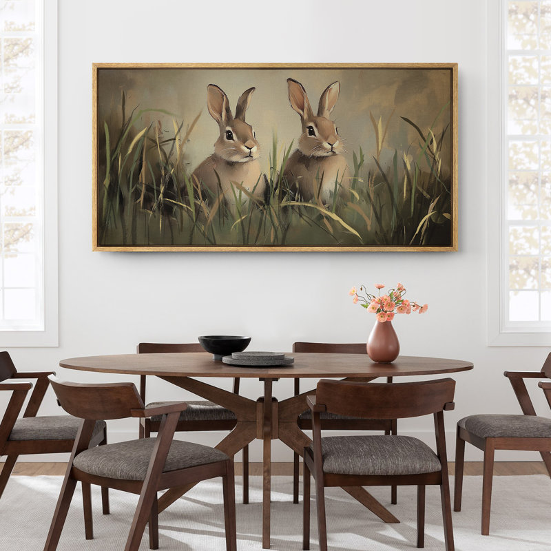 Illustration mignonne de lapins dans l'herbe, décoration murale de chambre d'enfant, impression numérique sur toile giclée sur toile