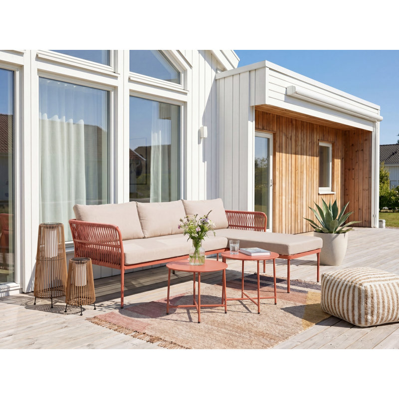 Garden Corner Sofa 3 Seater Cerell with Tables Metal Right Hand Red, Left Hand Facing