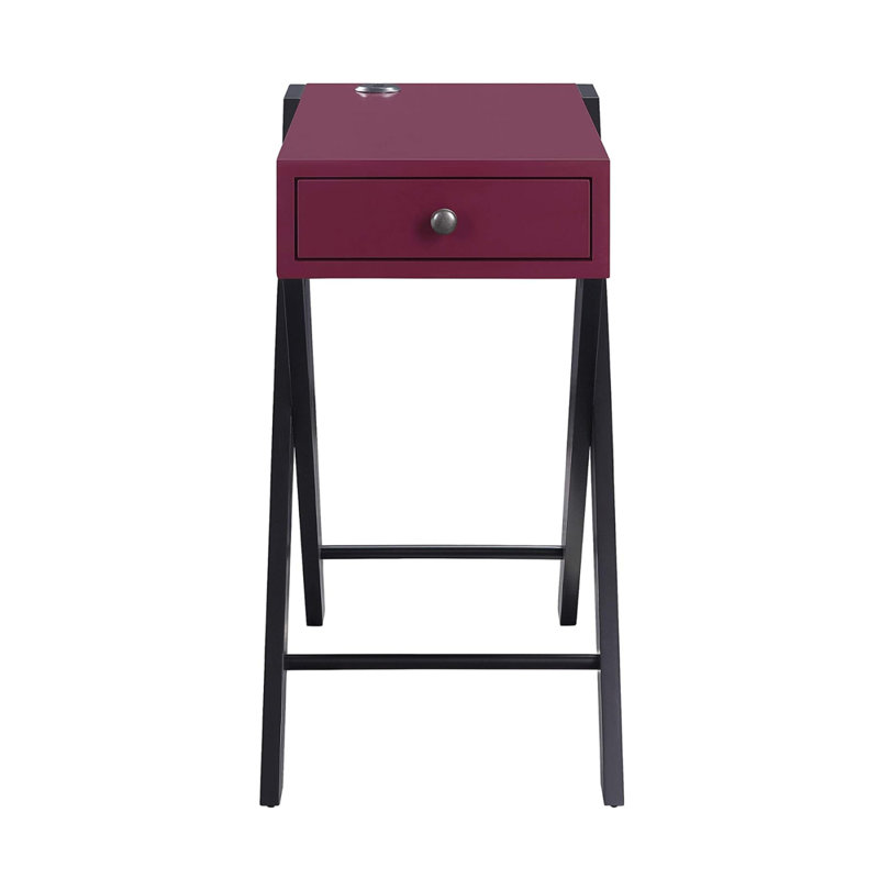 Table d'appoint avec station de charge USB, blanc et noir, Bourgogne